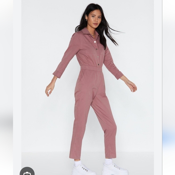 Nasty Gal Mauve Pink Boiler Suit Jumpsuit Utility  Coveralls Boilersuit Size 2 - Picture 2 of 9